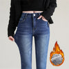 Women's High-Waist Thermal Fleece Lined Stretch Straight-Leg Jeans - Warm Winter Denim