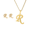 Stainless Steel Alphabet Initial Necklace & Stud Earrings Set – 26 Letter Personalized Jewelry Gift for Women