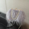 Women's Plush Faux Fur Shoulder Bag - Beaded Chain Tassel Evening Crossbody Purse