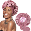 Satin Double Layer Sleep Bonnet with Wide Tie Band - Stretch Silky Nightcap Hair Wrap Shower Cap, One Size Fits Most