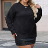 Plus Size Diamond Knit Pullover Sweater - Loose Long Sleeve Casual Top for Women