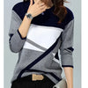 Women's Geometric V‑Neck Long Sleeve Blouse – Loose Knit Casual Elegant Top for Spring, Autumn & Winter