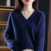 Women's V-Neck Loose Knit Pullover Sweater - Solid Soft Warm One Size, Autumn/Winter Casual