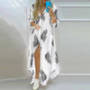 Vintage Boho Printed Maxi Shirt Dress — Turn-Down Collar Button-Front Oversized Beach Robe