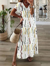 Women's Summer Boho V-Neck Printed Split Ankle-Length Dress Loose Resort Beach Evening