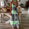 Women's Summer Casual Printed Spaghetti Strap Camisole Maxi Dress V-Neck Ankle-Length Plaid Patchwork