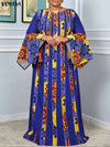Autumn Vintage Print Bohemian Maxi Dress Long Flare Sleeves Loose Ankle-Length Plus Size up to 5XL