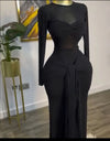 Women's Long Sleeve Maxi Dress - Round Neck High-Waist Splice A-Line Evening Party Dress