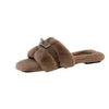 Luxury Women's Furry Slippers Fleece-Lined Indoor Outdoor with Small Gold Buckle