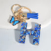 Blue Glazed Stone A to Z Initial Keychain with Butterfly Tassel – 55mm (2.17 in) Resin Alphabet Charm for Women, Car & Bag