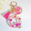 Pink Dried Flower Resin Initial Keychain with Butterfly Tassel A-Z Letter Keyring for Women Valentine's Gift