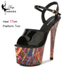 17cm High Heel Platform Sandals for Women — 7cm Platform, Geometric Neon Nightlight Party Heels