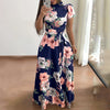Women's Floral Boho A-Line Maxi Dress Short Sleeve High-Waist Flowy Beach Dress