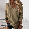 Plus Size V-Neck Dropped Shoulder Knit Sweater Pullover Long Sleeve Casual Crochet Jumper (0XL-3XL)