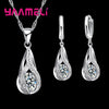 Water Drop CZ Pendant Necklace & Hoop Earring Set - 925 Sterling Silver Plated Cubic Zirconia Bridal Jewelry for Women