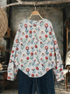 Plus Size Printed Round Neck Pullover Sweater — Autumn/Winter Loose Knit Long Sleeve