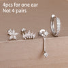 4-Piece 8mm Gold-Tone Stainless Steel Huggie Hoop Earrings Set with Cubic Zirconia Flower Studs