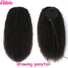 Afro Kinky Curly Drawstring Wrap-Around Ponytail Human Hair Extensions — Mongolian Remy 4B/4C, 10–28 in (25–71 cm), Clip-In