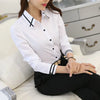 Korean Style Women's White Long Sleeve Blouse – Office Casual Button Turn-Down Collar Top