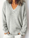 Plus Size V-Neck Loose Knit Sweater for Women Solid Color Casual Autumn Winter Pullover