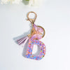 Sequin Letter Keychain with Tassel & Butterfly Charm – Initial A-Z Resin Keyring for Women, Bag & Car (55mm / 2.2 in)