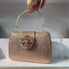 Rhinestone Crystal Clutch with Metal Handle and Chain - Wedding Evening Purse (7.1 x 1.6 x 5.1 in / 18 x 4 x 13 cm)