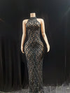 Sparkling Sequin & Crystal Long Evening Gown - Sheer Sexy Ball Party Dress for Women