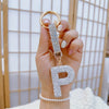Sparkling Rhinestone Initial Keychain - Round Alloy Letter Charm with Crystal Pendant