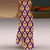 Vintage Print Boho Maxi Dress – Sleeveless V-Neck A-Line Beach Sundress with Pockets