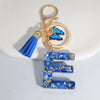 Blue Glazed Stone A to Z Initial Keychain with Butterfly Tassel – 55mm (2.17 in) Resin Alphabet Charm for Women, Car & Bag