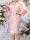 Plus Size Embroidered Floral Mother of the Bride Midi Dress, Summer Bridesmaid & Party Dress