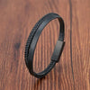 Men's Black Genuine Leather Double-Layer Braided Bracelet with Stainless Steel Accent – Sizes 18.5/20.5/22 cm (7.3/8.1/8.7 in)