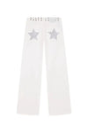 Harajuku Y2K White Wide-Leg Jeans for Women Five-Point Star Embroidery Gothic Mid-Waist Casual Trousers