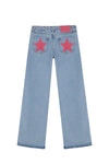 Blue High-Waisted Y2K Harajuku Baggy Jeans with Five-Point Star Embroidery Women's Casual Straight Denim