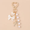 Bowknot Love Heart Keychain with Crystal Pearl Cute Handbag Key Ring Gift for Women and Girls