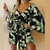 Women's Floral V-Neck Ruffle Batwing Sleeve Bohemian Mini Dress - Loose Summer Beach Vacation Sundress