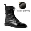 Women's Black Mid-Calf Lace-Up Motorcycle Boots – British Street Style with Square Heel & Platform