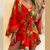 Women's Floral V-Neck Ruffle Batwing Sleeve Bohemian Mini Dress - Loose Summer Beach Vacation Sundress