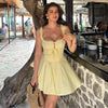 Mingmingxi Yellow A-Line Lace-Up Mini Dress - Sleeveless V-Neck Cutout Summer Party & Holiday Dress