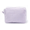 Seersucker Ruffle Makeup Bag — Pink & Purple Striped Zipper Pouch for Travel & Toiletries