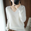 Women's V-Neck Knit Sweater, Cashmere Blend Pullover for Autumn Winter, Loose Fit Solid Jumper