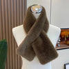 Women's Thick Faux Rabbit Fur Cross Collar Scarf - Winter Neck Warmer Soft Furry Solid Color Shawl