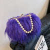 Luxy Moon Faux Fur Evening Bag with Pearl Chain and Long Tassel Plush Shoulder Tote Wedding Handbag