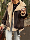 Women's Faux Lamb Fur Short Leather Bomber Jacket – Lapel Zipper Aviator Biker Coat
