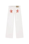 Harajuku Y2K White Wide-Leg Jeans for Women Five-Point Star Embroidery Gothic Mid-Waist Casual Trousers