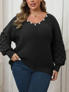 Women's Plus Size V-Neck Beaded Knit Sweater Pullover – Long Sleeve Warm Casual Jumper