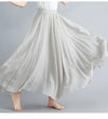 Women's Linen Cotton Ankle-Length Maxi Skirt Elastic Waist Pleated Boho Beach Vintage