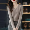 Women's V-Neck Knit Pullover Sweater — Long Sleeve Loose Fit Office Style