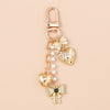 Bowknot Love Heart Keychain with Crystal Pearl Cute Handbag Key Ring Gift for Women and Girls