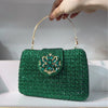 Rhinestone Crystal Clutch with Metal Handle and Chain - Wedding Evening Purse (7.1 x 1.6 x 5.1 in / 18 x 4 x 13 cm)